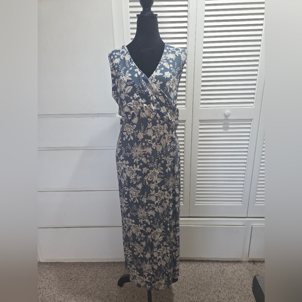 Floral Blue and Cream Maxi Dress Size XL